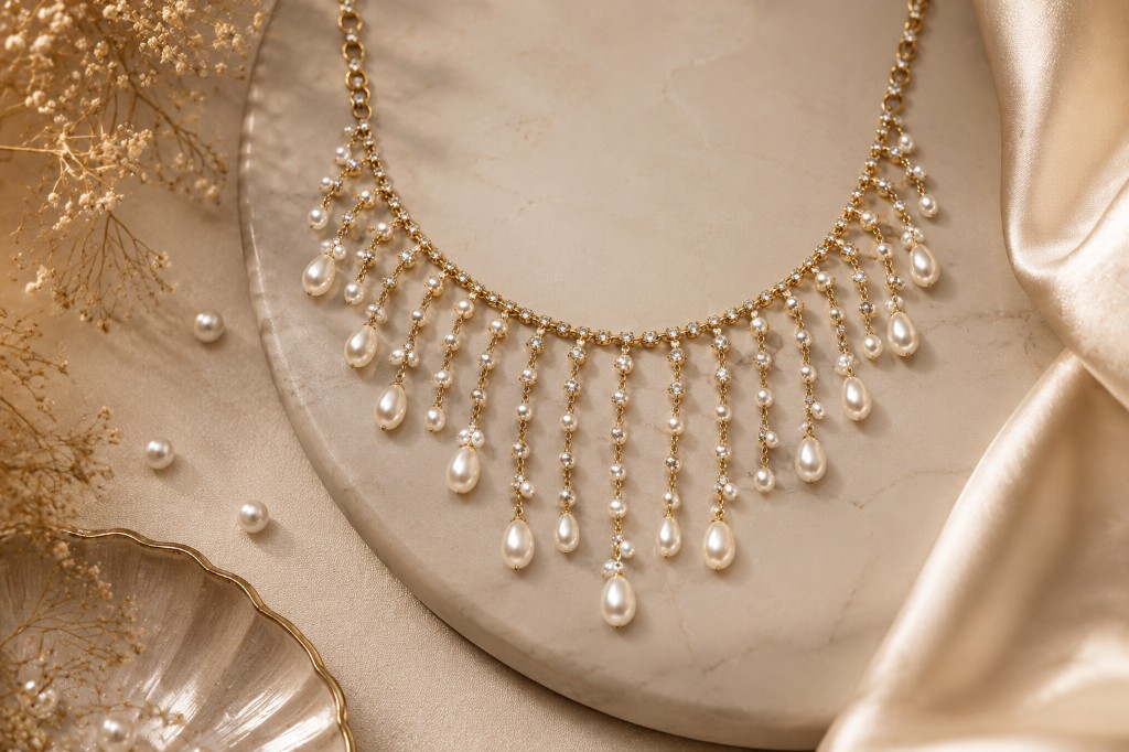 Cascading Pearl and Gold Necklace
