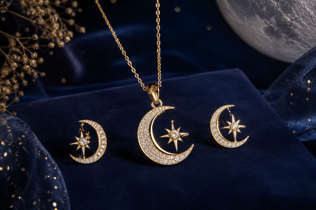 Celestial Crescent Gold Jewellery Set