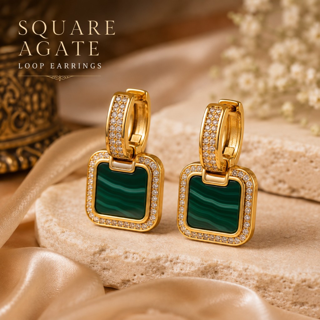 Square Agate Loop Earrings